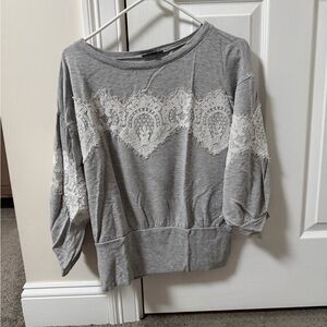 Express Gray Sweatshirt with White Lace Inset